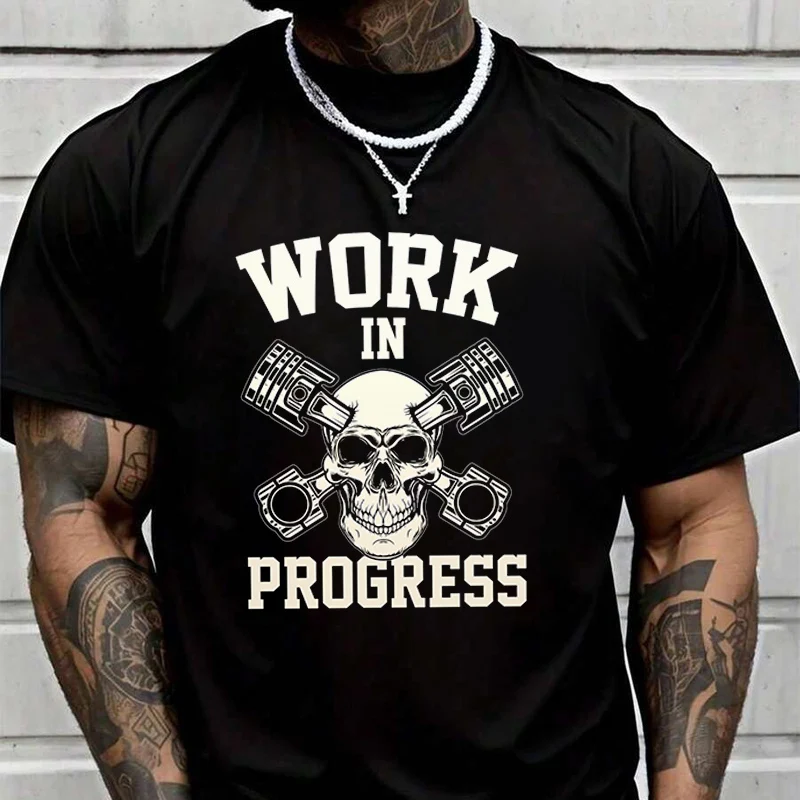 

Summer Cat Mechanic Work In Progress T-Shirt Men Women Loose Breathable Quick Drying Short Sleeved Sports TShirt
