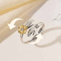 Couple Hugging Hands Fidget Ring | Rotating Sunflower Anti-Anxiety Jewelry | \