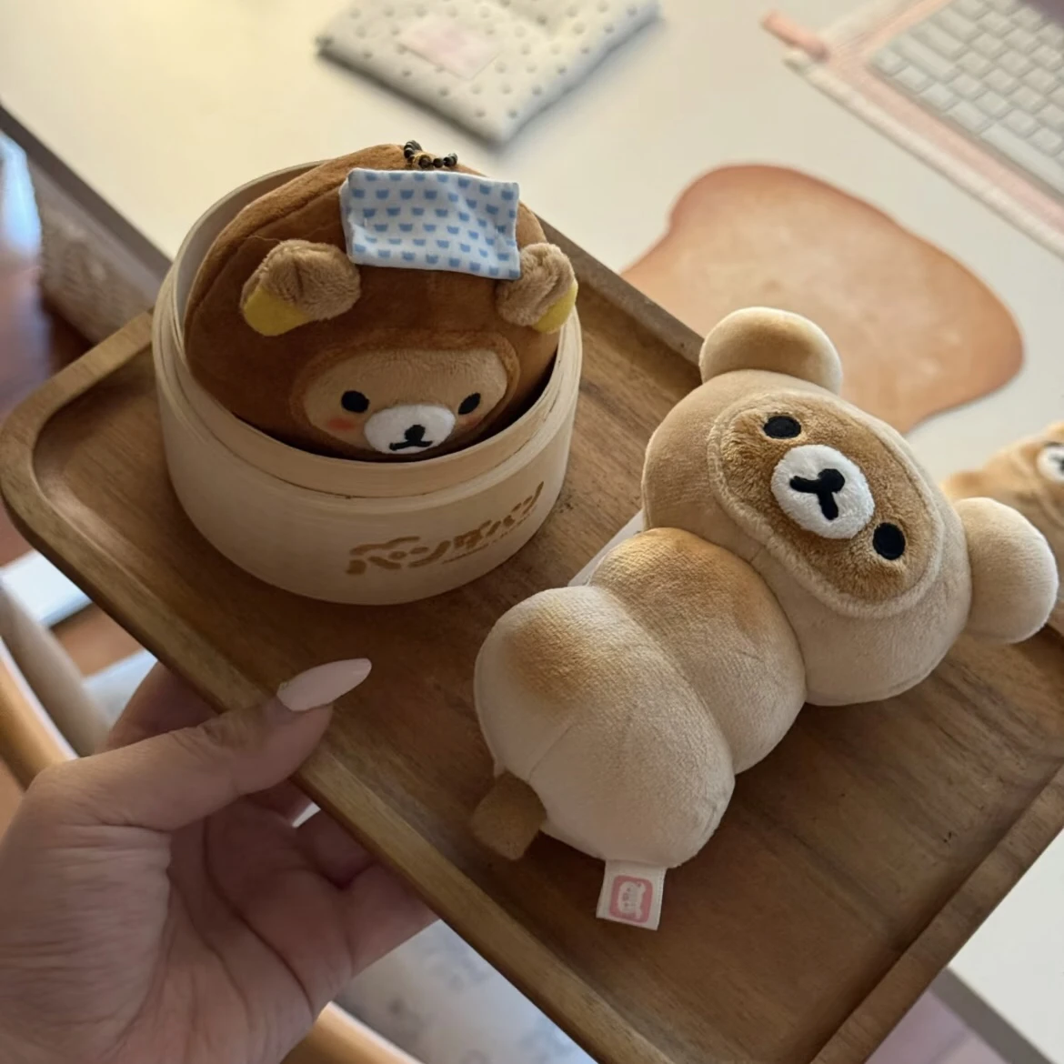Rilakkuma خبز على البخار حقيبة قطيفة قلادة استرخاء دمية دب Kawaii صديقة هدية دمية محيطية هدية عيد ميلاد