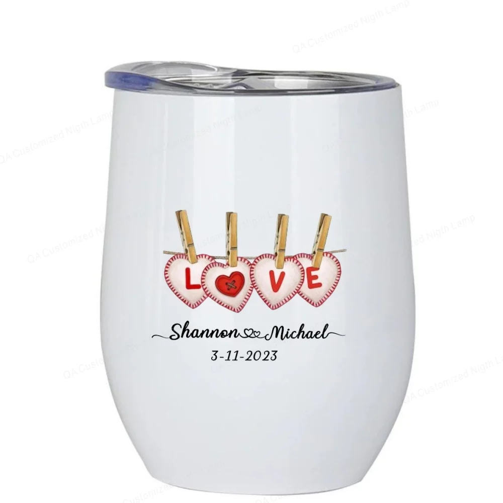 

Personalized Love Heart Wine Tumbler Customized Name Gift Heart Themed Cup for Couples Engagement Valentine's Day Cup Mates