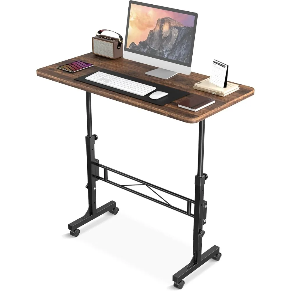 32 Inch  Desk, Small Standing Desks Adjustable Height, Mobile Stand with Wheels,Portable Rolling Desks Small Computer Desk