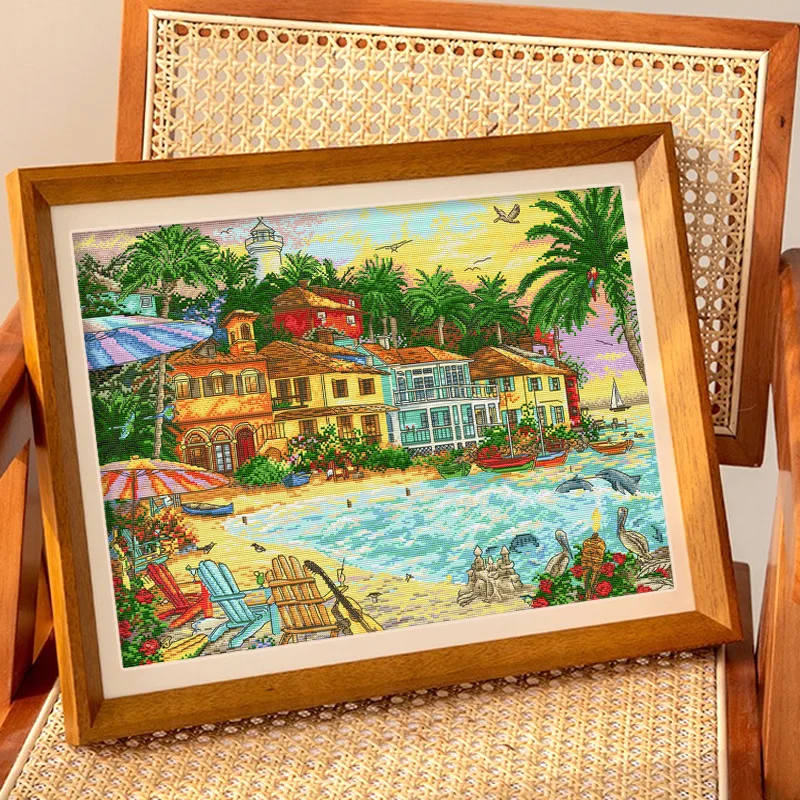 Spring cross stitch complete kit for embroidery Summer Seaside Island European Landscape Painting needle crafts supplies adults