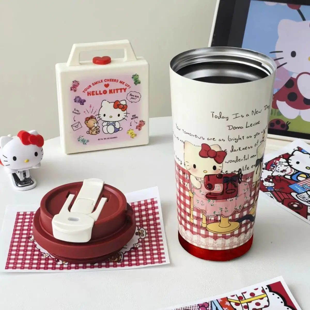 Large Capacity Cartoon Sanrio Hello Kitty Thermos Straw New Manga Style 316 Dual Drink Portable Coffee Cup Water Cup Girl Gift