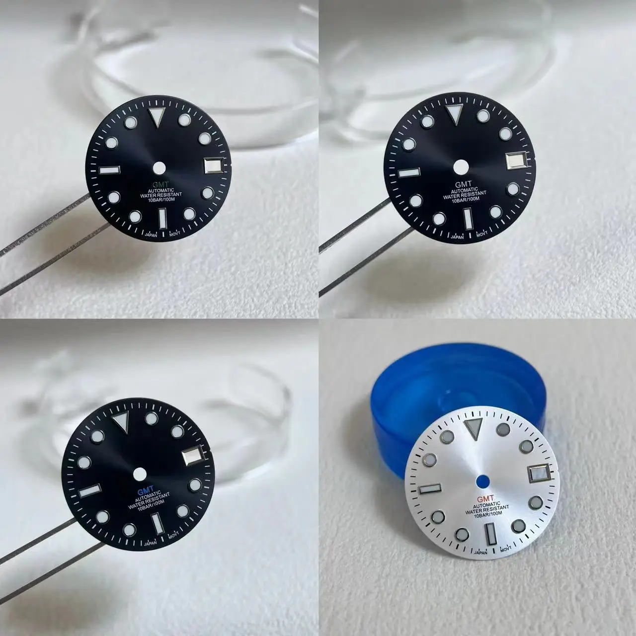 28.5mm NH34 GMT S Logo Dial For Date windows Movement Watch Modification Accessories Blue luminous Silver index Dial Face