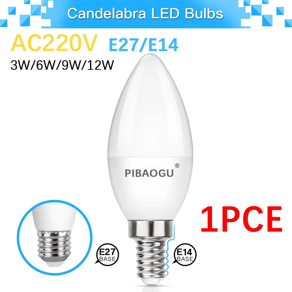 Led Candle Bulb AC220V 3W 6W 9W 12W Led Lights E14 E27 3000K 4000K 6000K Light Lamp For Home Decoration Led Lamp Home Decoration