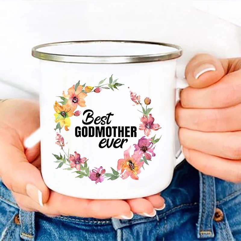 Best Godmother Ever Printed Enamel Mug Drink Milk Coffee Cups Creative Retro Mugs Campfire Camping Cup Idea Gifts for Godmothers