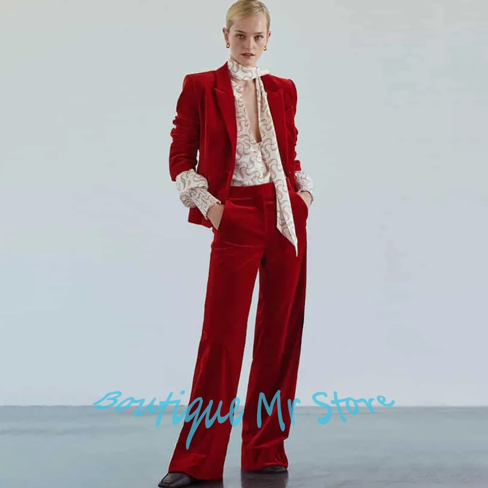 

Великолепная женская красная бархатная одежда, элегантный комплект из 2 предметов: куртка + брюки, повседневный деловой пиджак для вечерней вечеринки, верхняя одежда