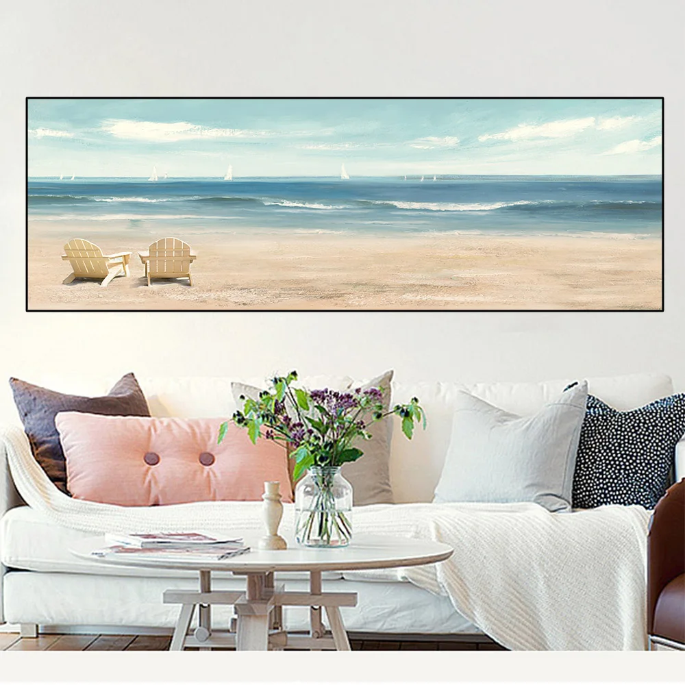 Nordic Abstract Seascape Oil Canvas Painting Sea Beach Posters And Prints Wall Art Pictures Living Room Home Decor No Frame