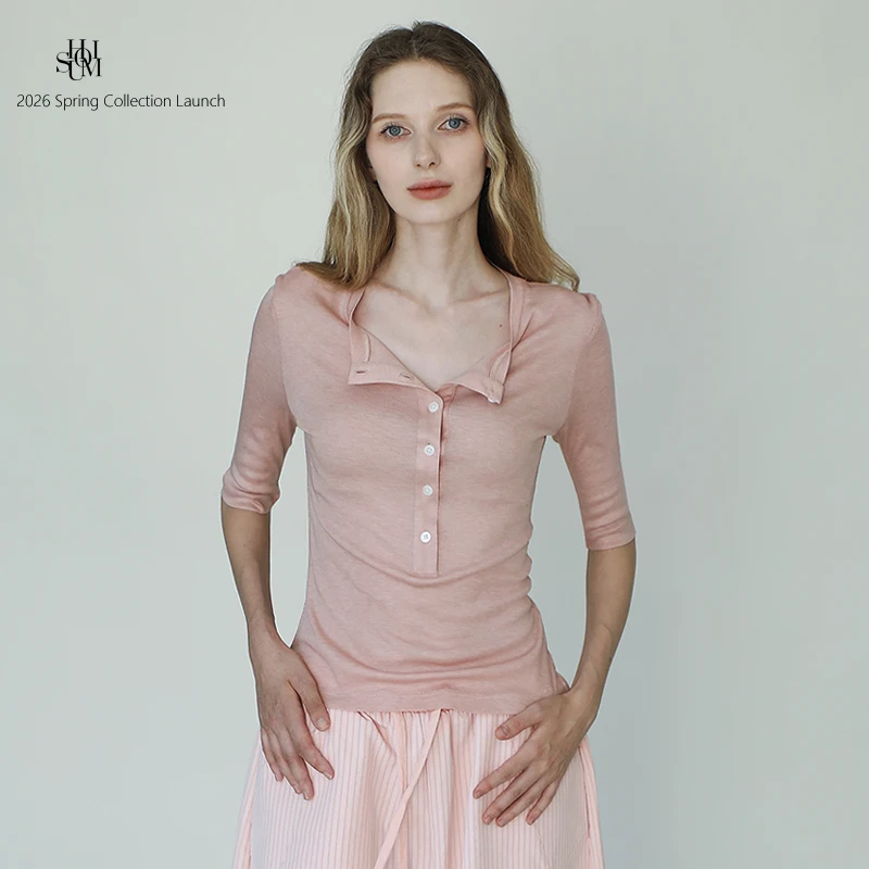 

Женская футболка Slim Fit из шелкового трикотажа с воротником хенли, рукавом до локтя, мягкая, комфортная, не скатывается, для путешествий, повседневная, в уличном стиле