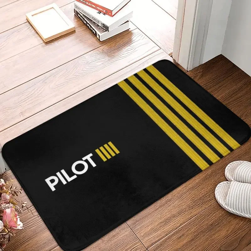 Pilot Captain Stripes Front Door Mat Anti-Slip Outdoor Quick Dry Aviation Airplane Doormat Floor Bath Entrance Rug Carpet