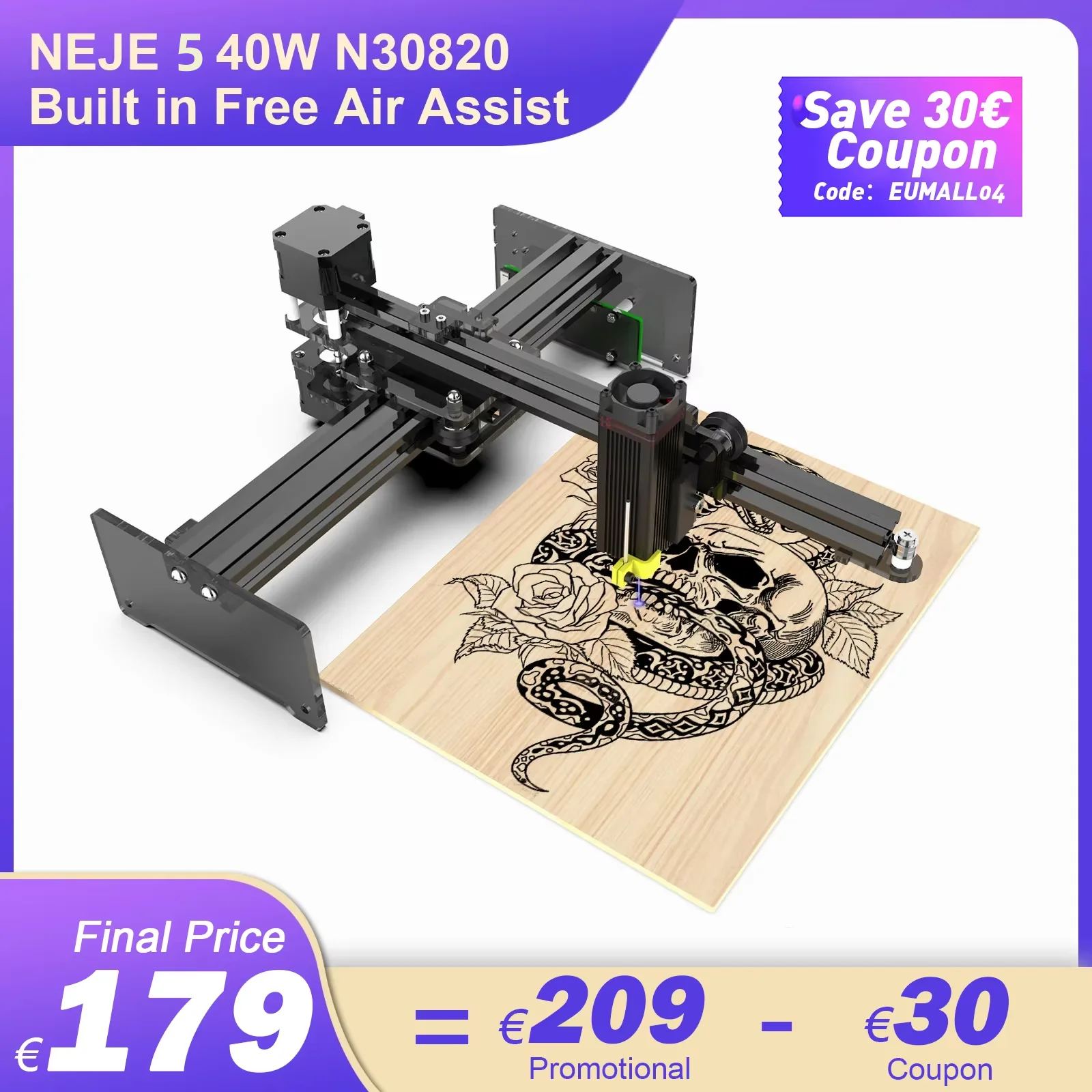 NEJE 5 N30820 40W CNC Laser Engraving Machine DIY Laser Engraver Cutter Cutting Wood Printer Router Tools with 7.5W Laser Module