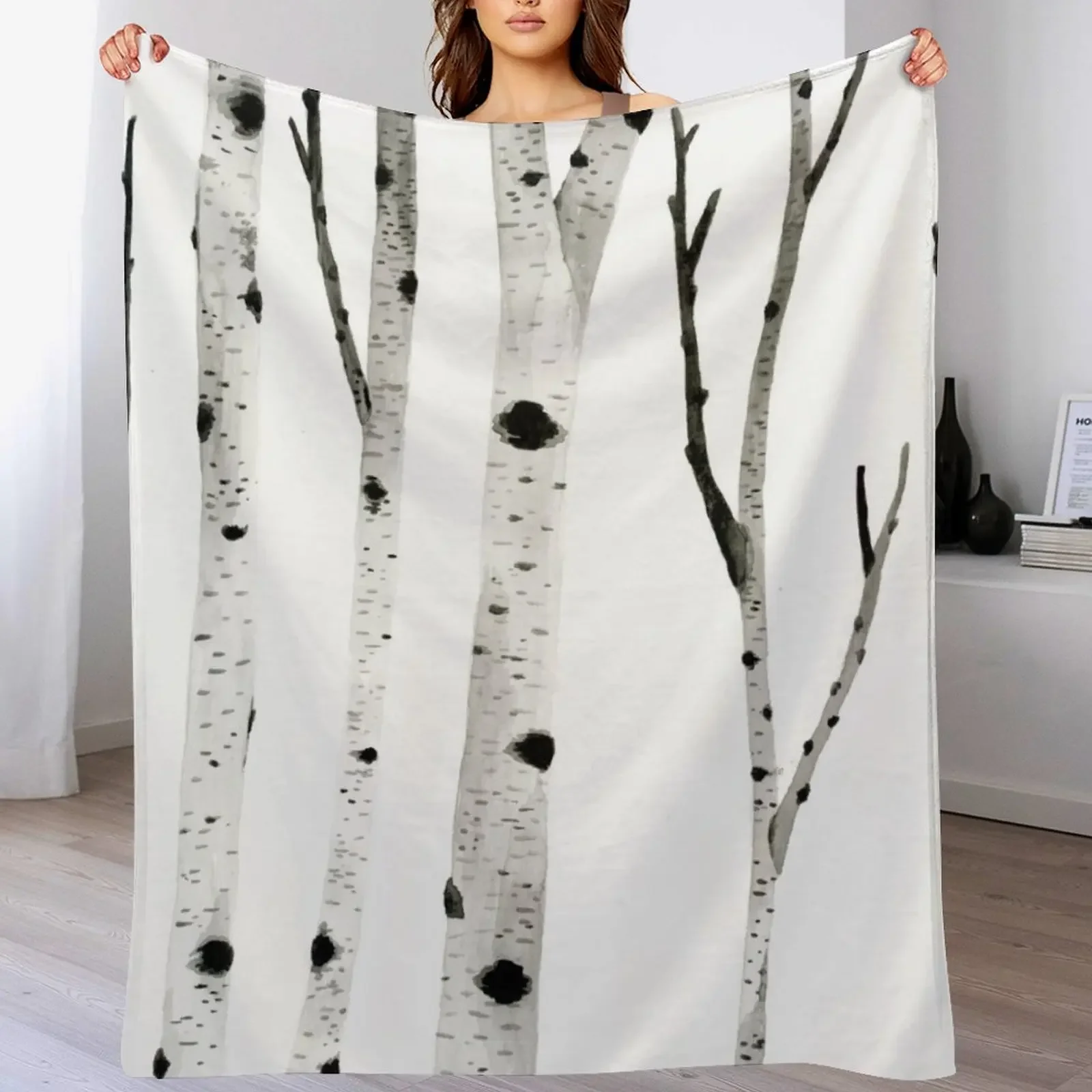 

Ink Birch Trees Throw Blanket Decorative Beds Comforter Sofa Throw cosplay anime Blankets