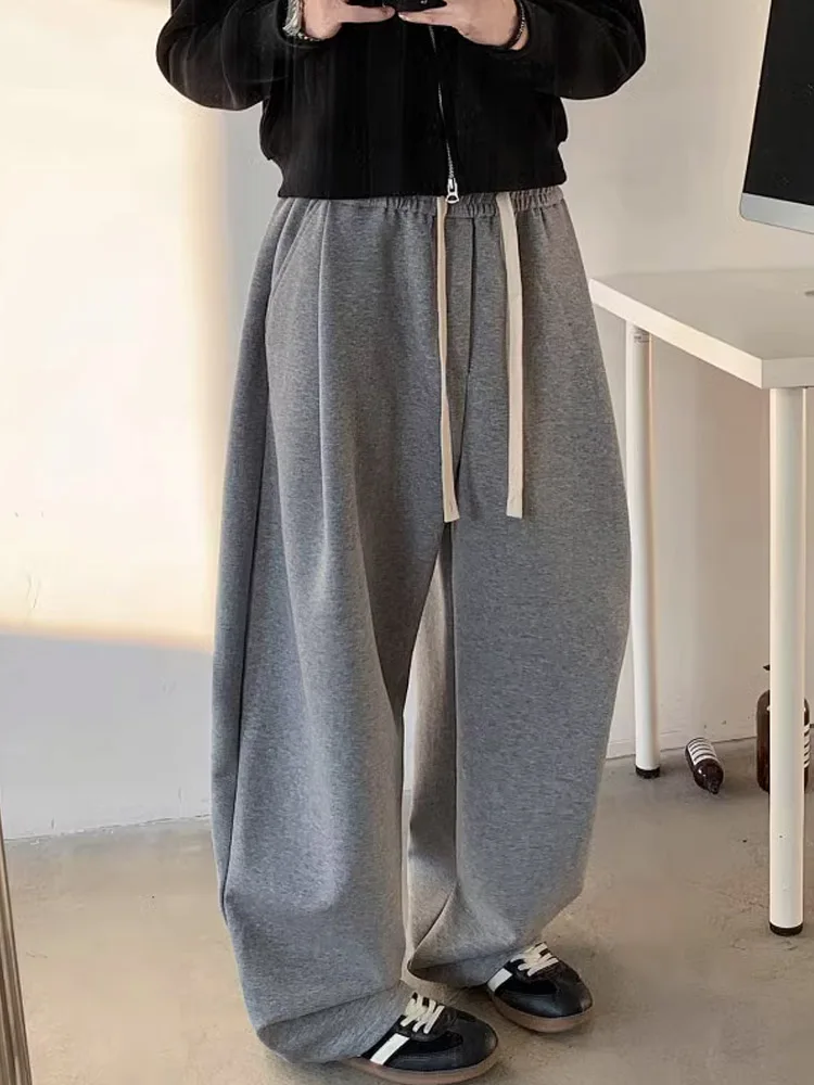 

Thiened Fce Winter Straight Leg Men's Pants Curved Blade Design Loose Wide Leg Long Trousers Casual Straight Pants