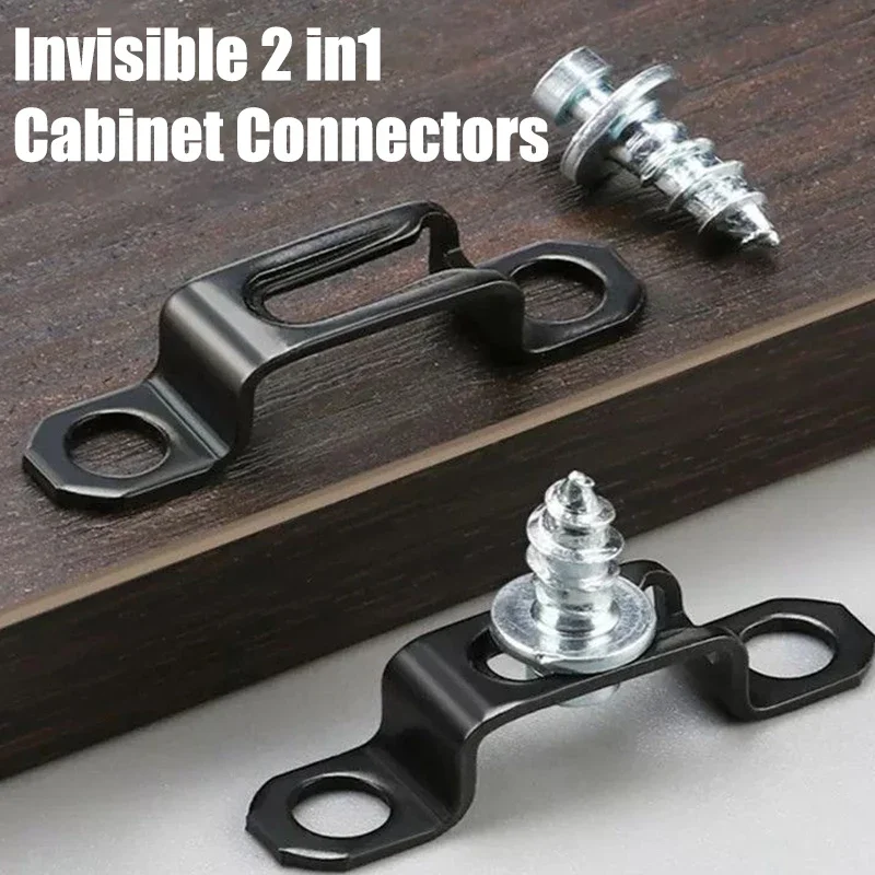 10Sets Hidden Two-in-One Sliding Buckle, Wardrobe Cabinet Board Connector Fasteners, Durable Furniture Hardware Accessories