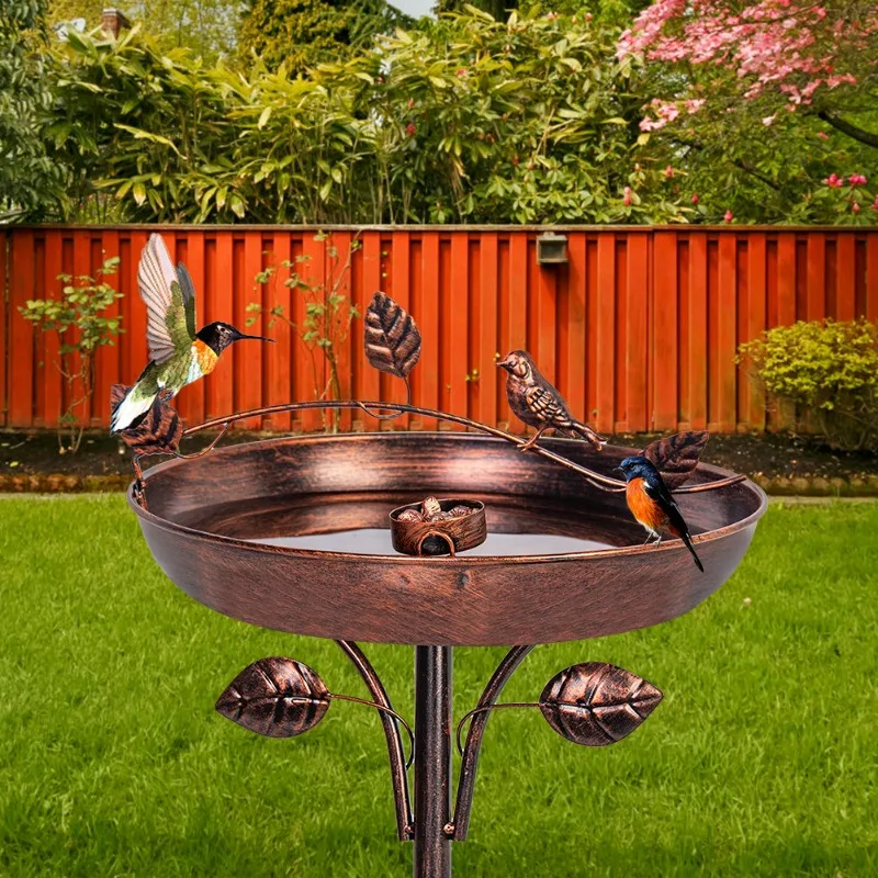 Vintage 2-in-1 Bird Feeder & Bath with Ground Stake for Outdoor Garden Yard Decoration