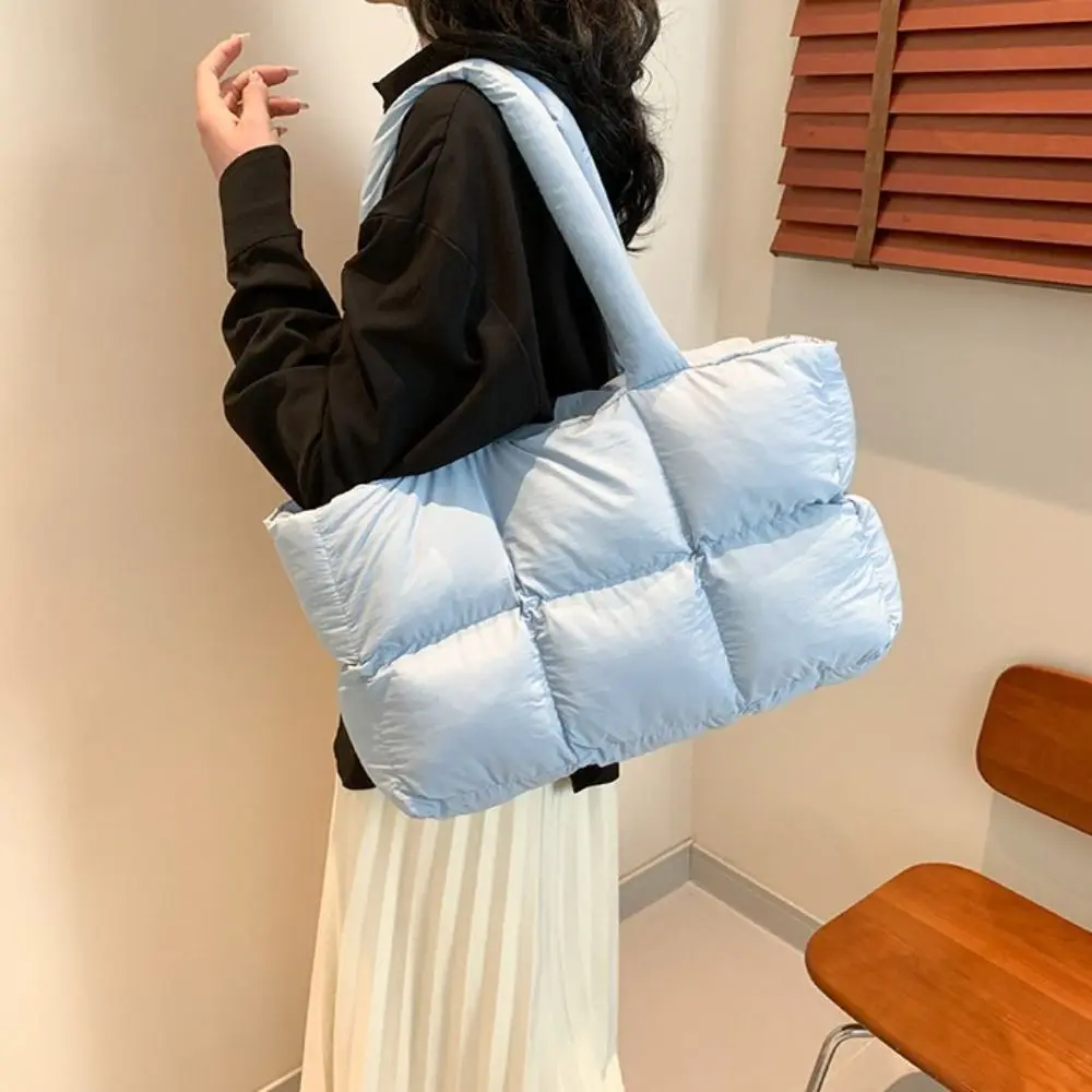 

Casual School Bag Down Cloth Handbag Underarm Bag Fashion Large Capacity Tote Bag Commute Simple Puffy Bags Girls