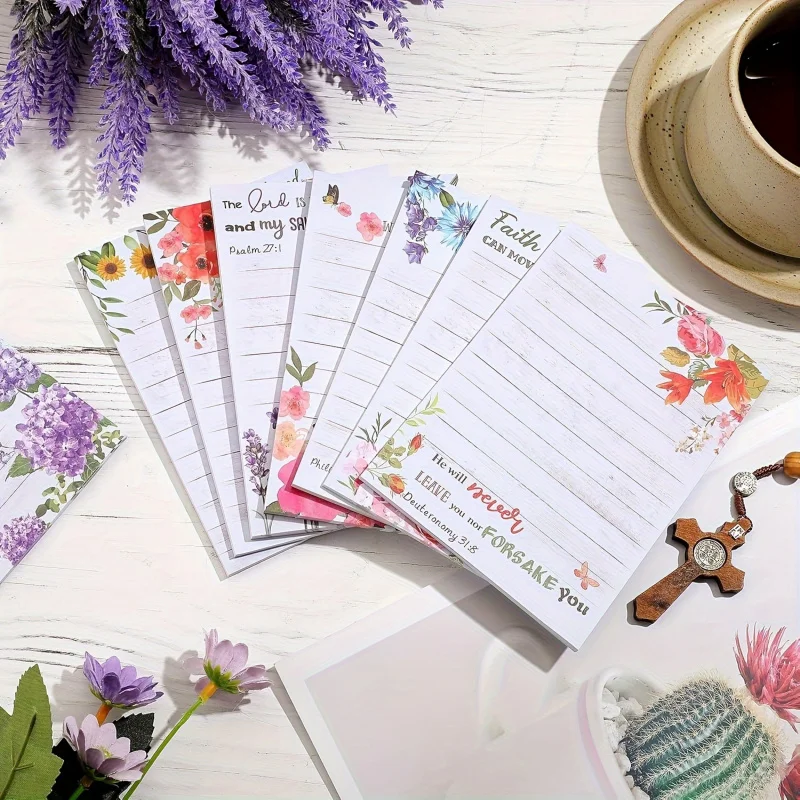 8 Pcs Inspirational Bible Verse Sticky Notes Floral Pattern, Christian Quote Notepad for Office, School and Shopping List