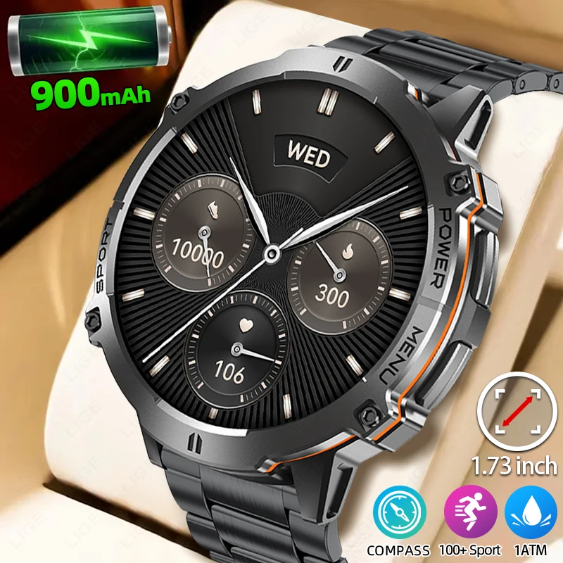 

LIGE New GPS Tracker Smart Watch 1.73" AMOLED Screen 900mAh Large Battery Men Watches Health Monitor Bluetooth Call Smartwatches