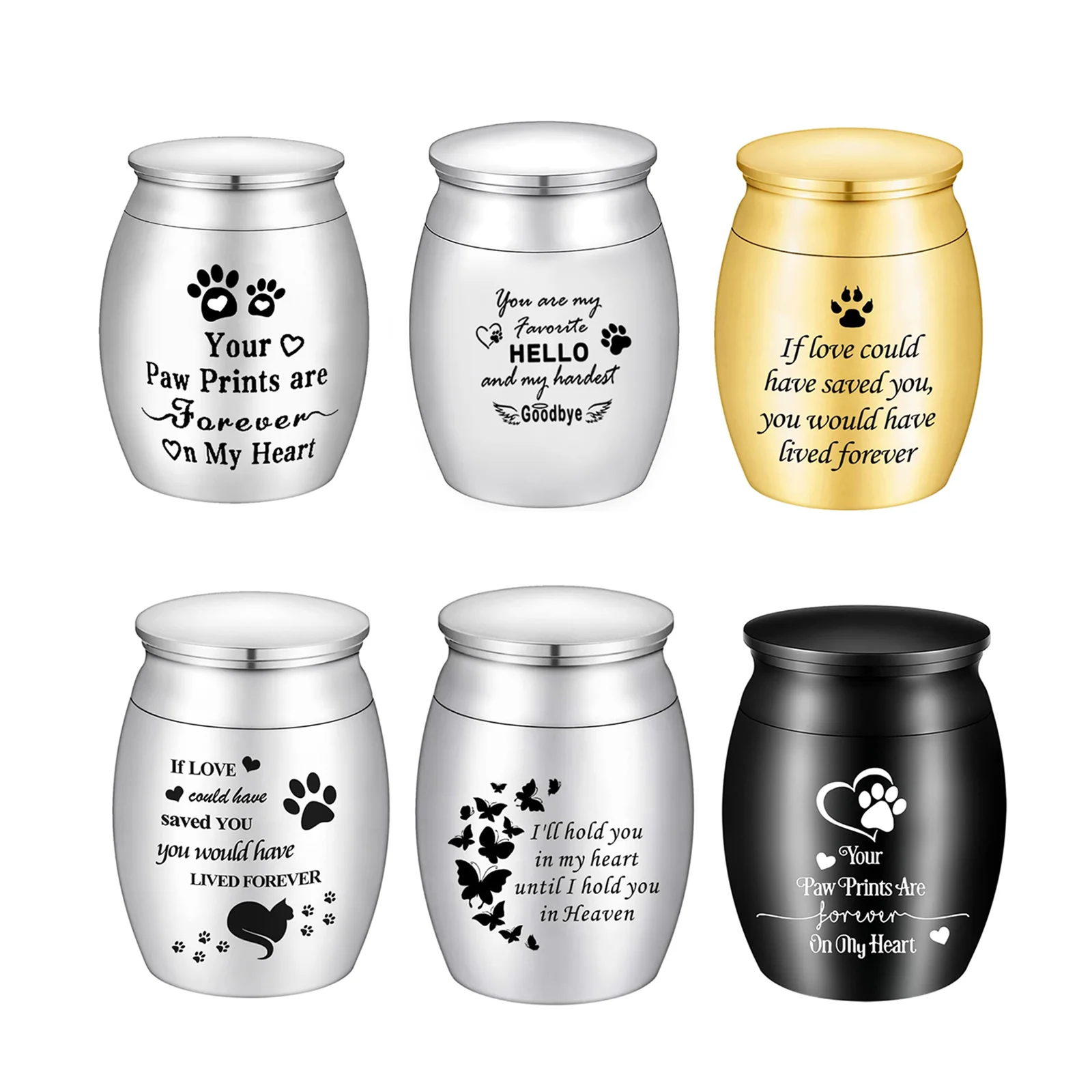 

Mini Stainless Steel Cremation Urn for Pet Ashes Holder Photo Customized Pet Portrait Engraved Text on Cap for Animal Lover