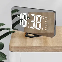 Mirror Digital Alarm Clock Auto Dimming Night Mode Table Clock Touch Snooze USB Output Charge Dual Alarm Electronic LED Clocks