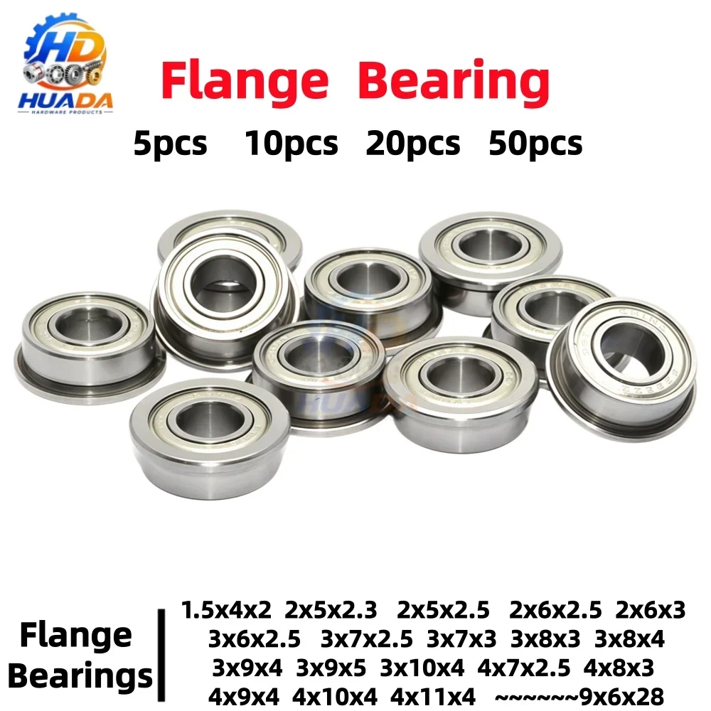 5pcs/10pcs/20pcs miniature flanged ball bearings with inner of 1.5/2/3/4/5/6/7/8/9/10/12/15, outer diameters of 4/6/7/9~35mm