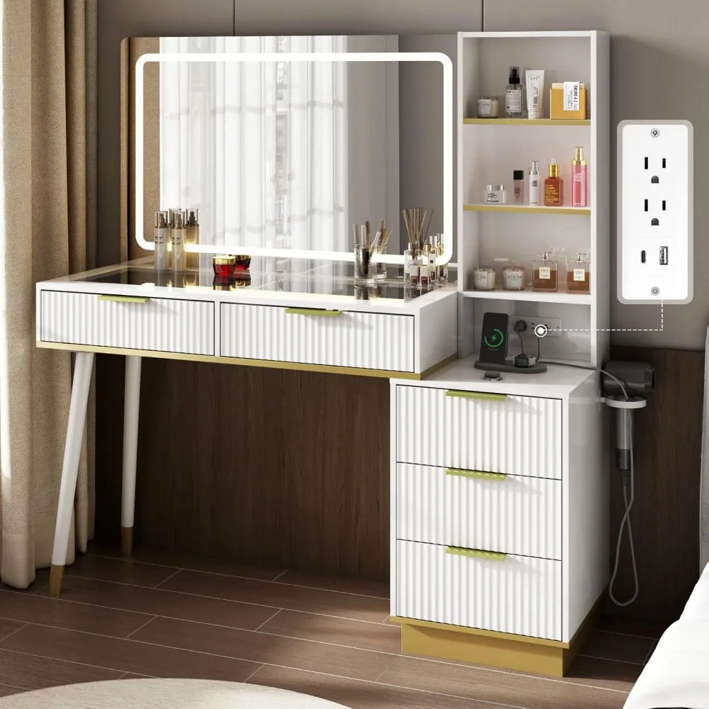 โต๊ะเครื่องแป้งพร้อมกระจกและไฟขนาดใหญ่ 35