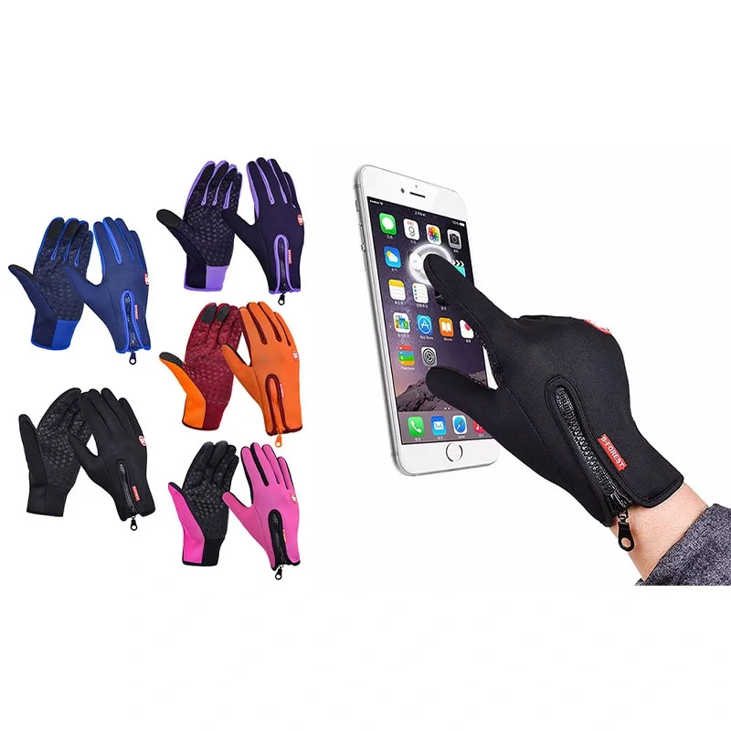 Women's Cold Winter Ski Camping Screen Touch Warm Black Gloves For Outdoor