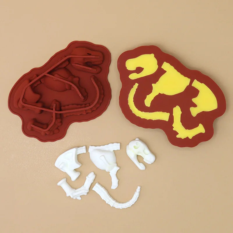 Dinosaur Chocolate Silicone Mold Dino Bone Fossil Skeleton Mould Cartoon Animal Gummy Candy Soap Birthday Cake Decoration Tools