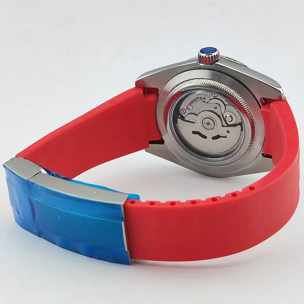 นาฬิกาผู้ชาย 39 มม.นาฬิกา NH35 นาฬิกากระจกแซฟไฟร์กันน้ำนาฬิกา CN ผลิต/NH35 การเคลื่อนไหวสายยาง