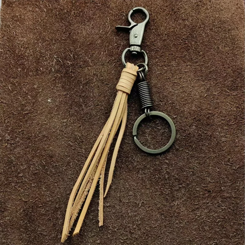 New Fashion Cowhide Tassel Key Chain Women Cute KeyChain Bag Accessory PU Leather Tassels Car Key Ring Fringe Jewelry