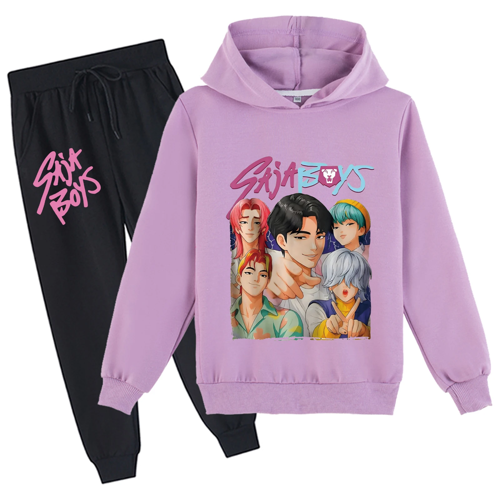 Conjunto de chándal de 2 piezas con camisetas holgadas de manga larga y pantalones para correr para jóvenes, traje de algodón KPop Demon Hunters para 2-14 años