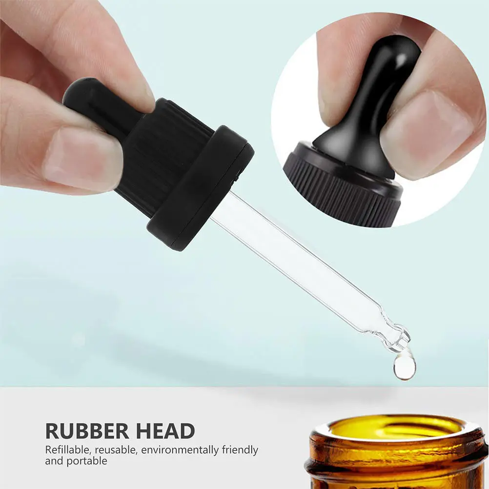 10Sets Essential Oil Bottle Droppers Glass Eye Droppers Leak-Proof for Precise Dropper Pipette Replacement Caps for Aromatherapy