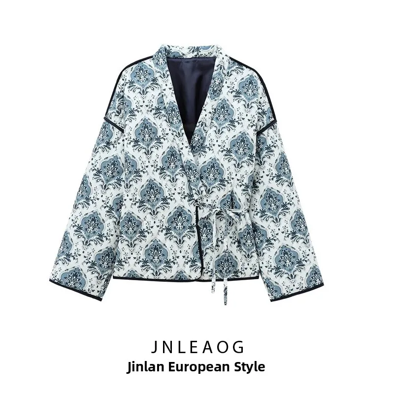 سترة نسائية جديدة من JNLEAOG لموسم الربيع بتصميم عصري مطبوع من القطن، فضفاضة وغير رسمية من ألياف البوليستر بأكمام طويلة وياقة... #1