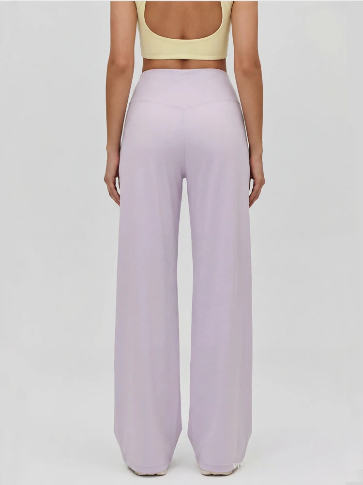 VITALINOVO Damen-Hose mit weitem Bein, ohne Taschen, hohe Taille, Stretch, lockere Jogginghose, Nake-Feeling, lässig, Lounge, Yoga, Workout, Palazzo – Detail 4