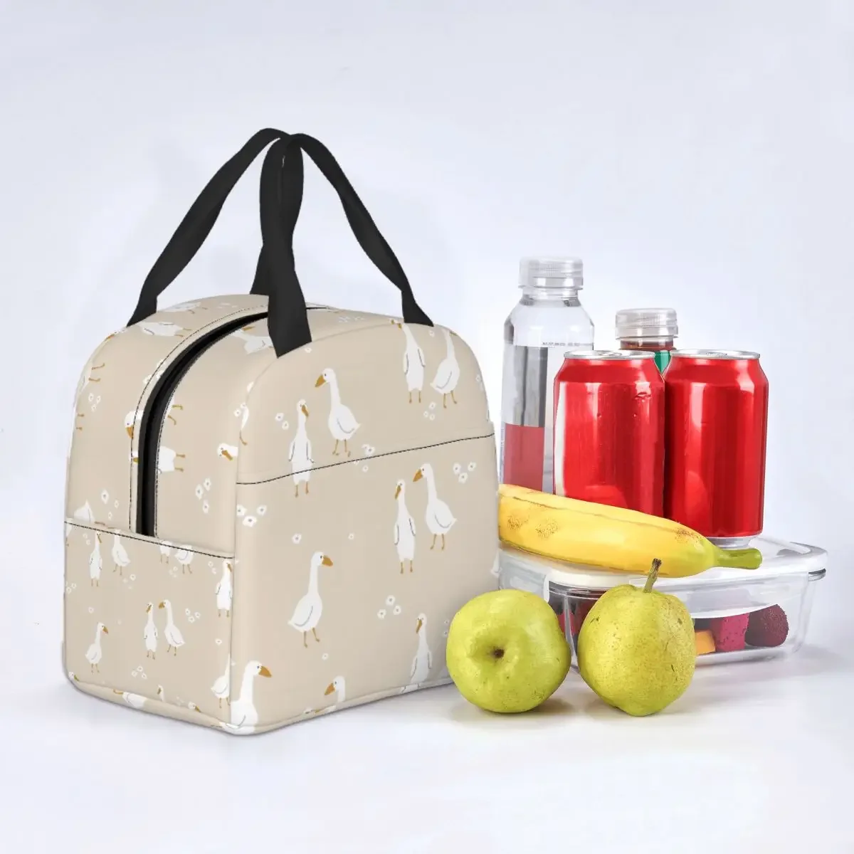 Lunchtas Voor Mannen Vrouwen Schattige Witte Gans Thermische Koeltas Draagbare Picknick Reizen Canvas Lunchbox Food Bag