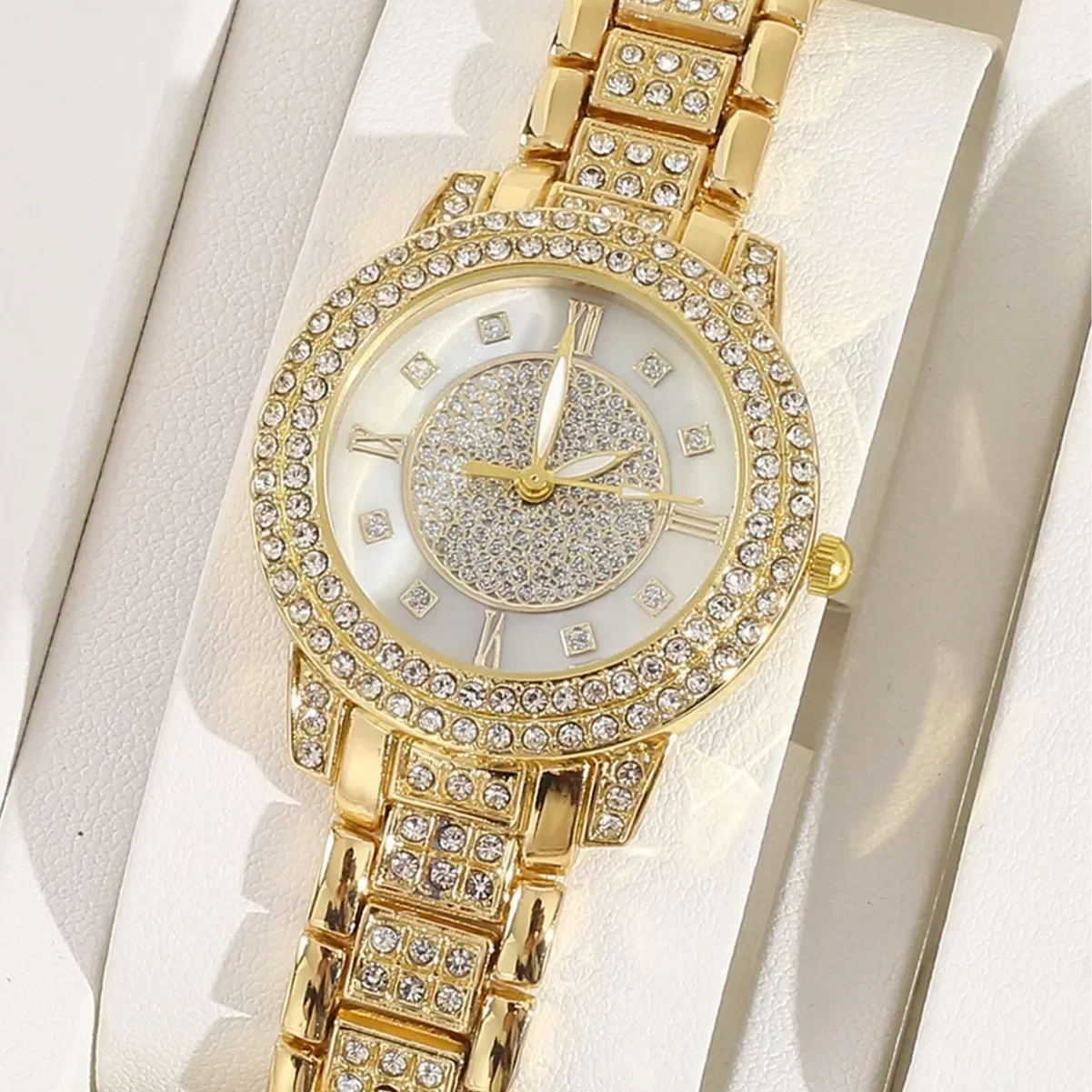 Women's Quartz Watch Gold Luxury Women Ring Necklace Earring Rhinestone Fashion Wristwatch Casual Ladies Watches Jewelry Set