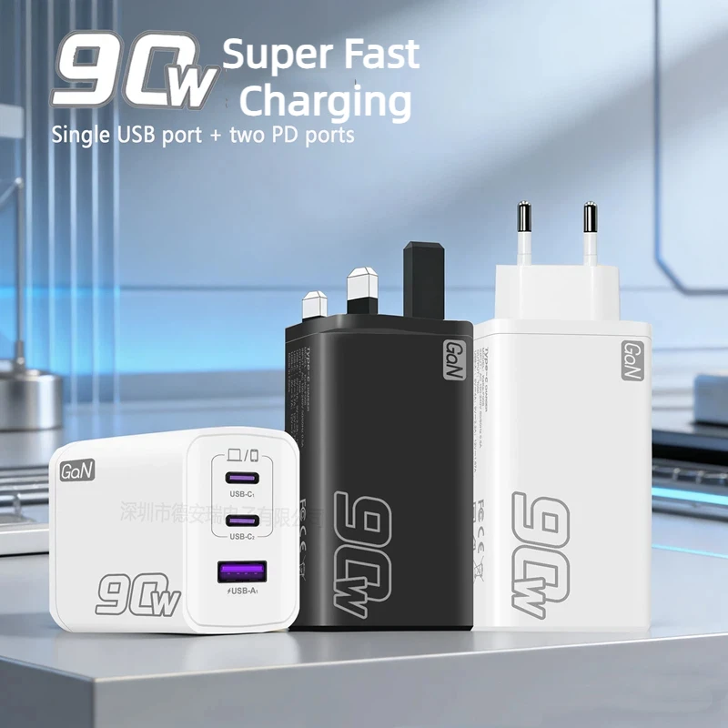 

Зарядное устройство GaN USB Type C 90 Вт PD Быстрая зарядка телефона QC 3.0 Быстрое зарядное устройство для iPhone 14 13 12 11 Pro Max Mini iPad Зарядка Macbook