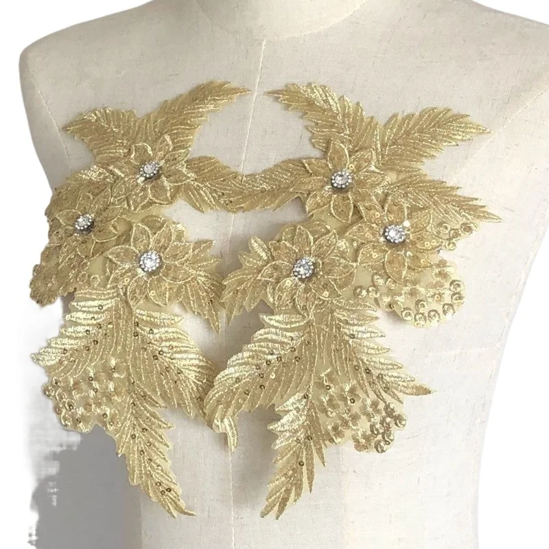 

2 Pieces/1 Pair, Exquisite Three-dimensional Sequins, Nail Beads, Embroidered Flowers, Stickers, Clothing Weeding Decoration