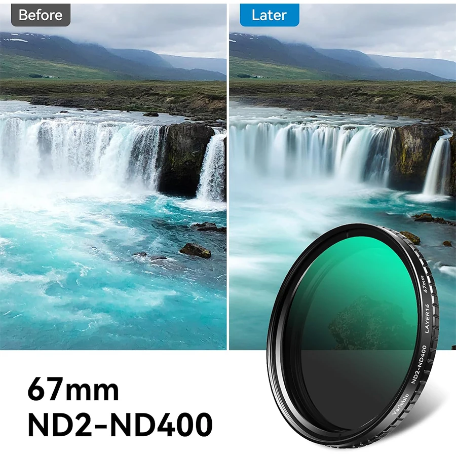67mm 可変 ND2-ND400 フィルター DSLR/iPhone 15 14 Pro Max/Samsung/Huawei 用、ユニバーサルクリップ、コールドシュー、カメラレンズアダプター