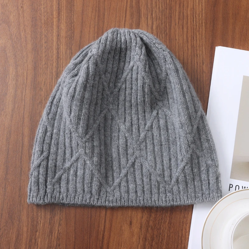 المرأة 100% الصوف قبعة شتوية قبعة لينة الدافئة Skullies قبعة مع المعين نمط كوريا موضة الأذن دفئا بونيه