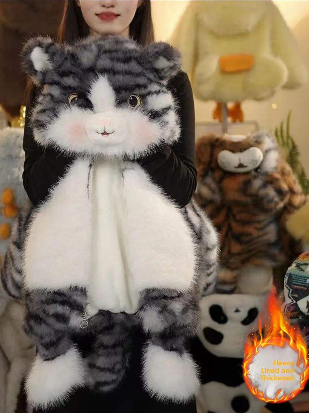 

Пушистая зимняя куртка Thiened для мальчиков с милым тигровым узором, теплое пальто на подкладке, модная детская одежда