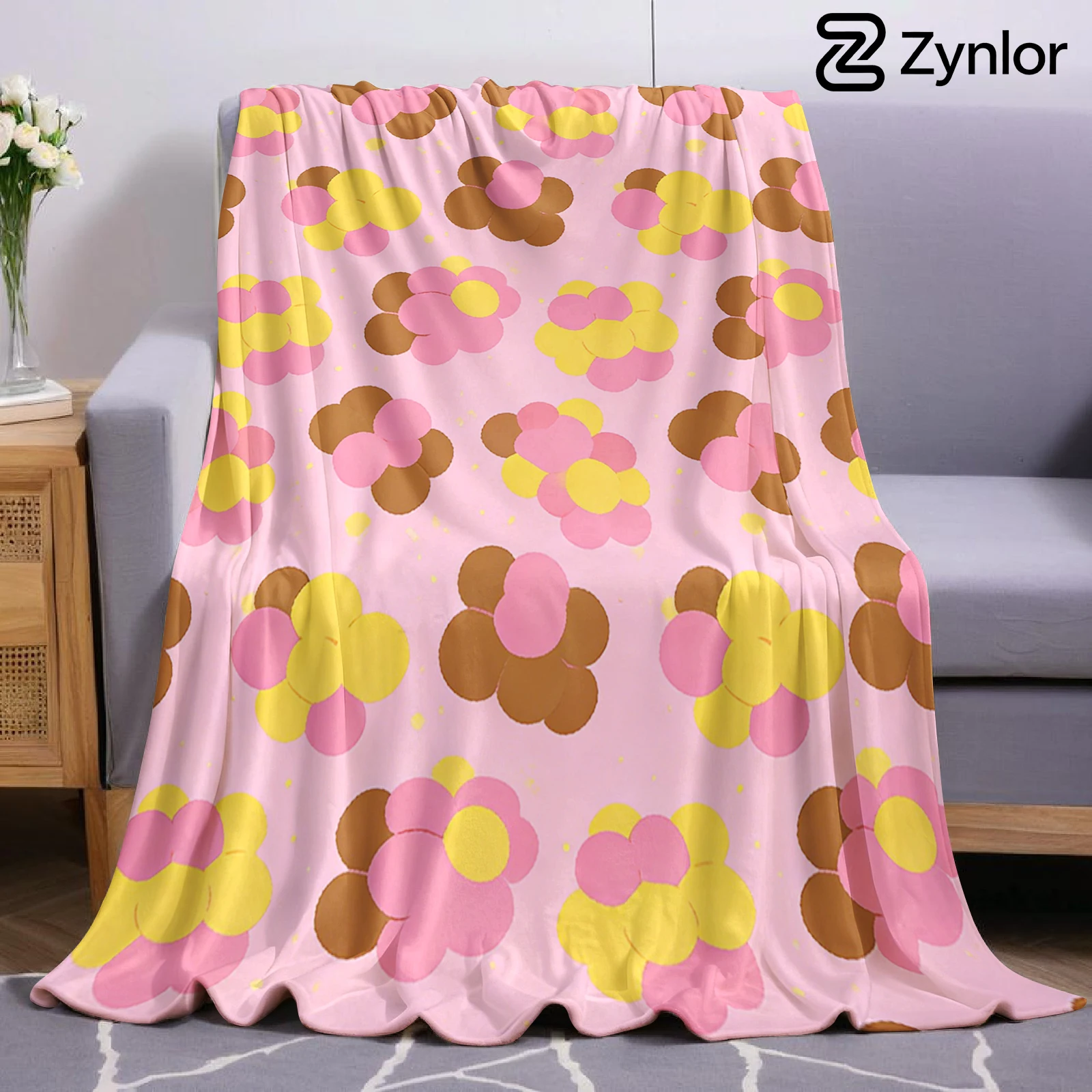Pink Floral Halloween Flannel Fleece Blanket Fluffy Warm Cozy Throw for Sofa Bedroom Home Holiday Decoration Gift