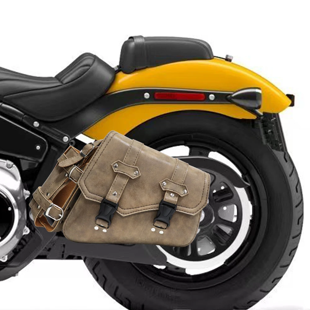 Motorcycle Saddle Bags PU Leather Waterproof Tool Bag with Water Bottle Holder for Cafe Racer Cruiser Custom Luggage
