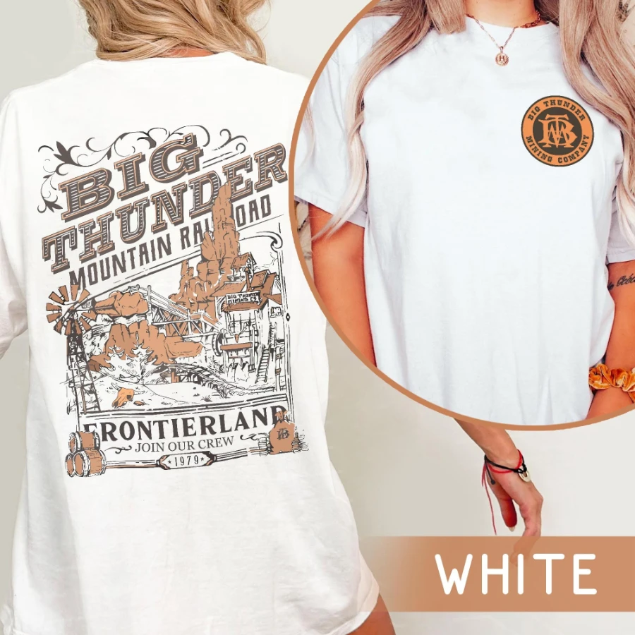 Two Sided Western Mine Train Dad Shirt, Frontier Railroad Graphic T-Shirt, Theme Park Mountain Ride Tee