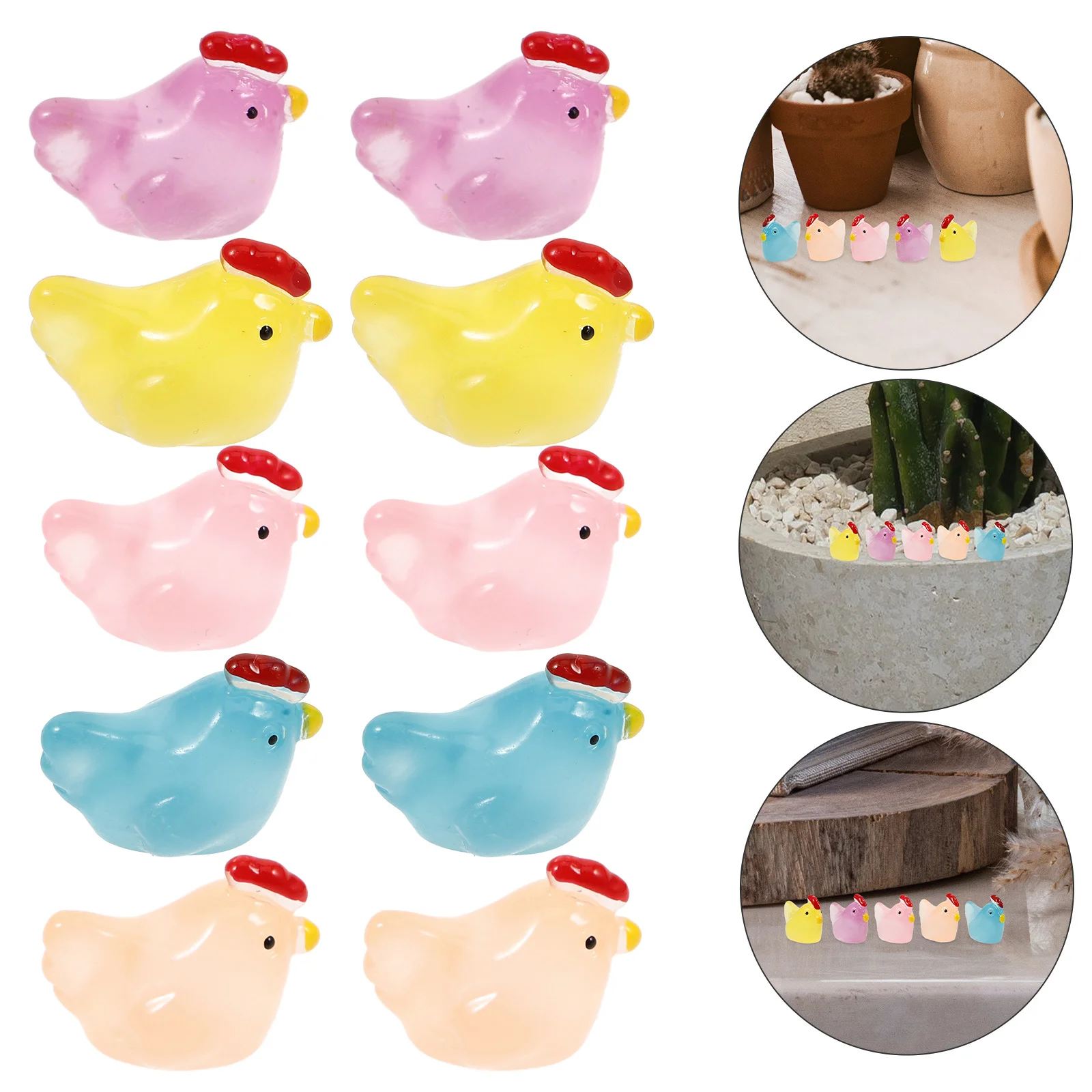 Mini poussin en résine, 20 pièces, adorables Statues d'animaux brillants pour armoires de voiture, jardins, poulet lumineux, petites Figurines de poulet