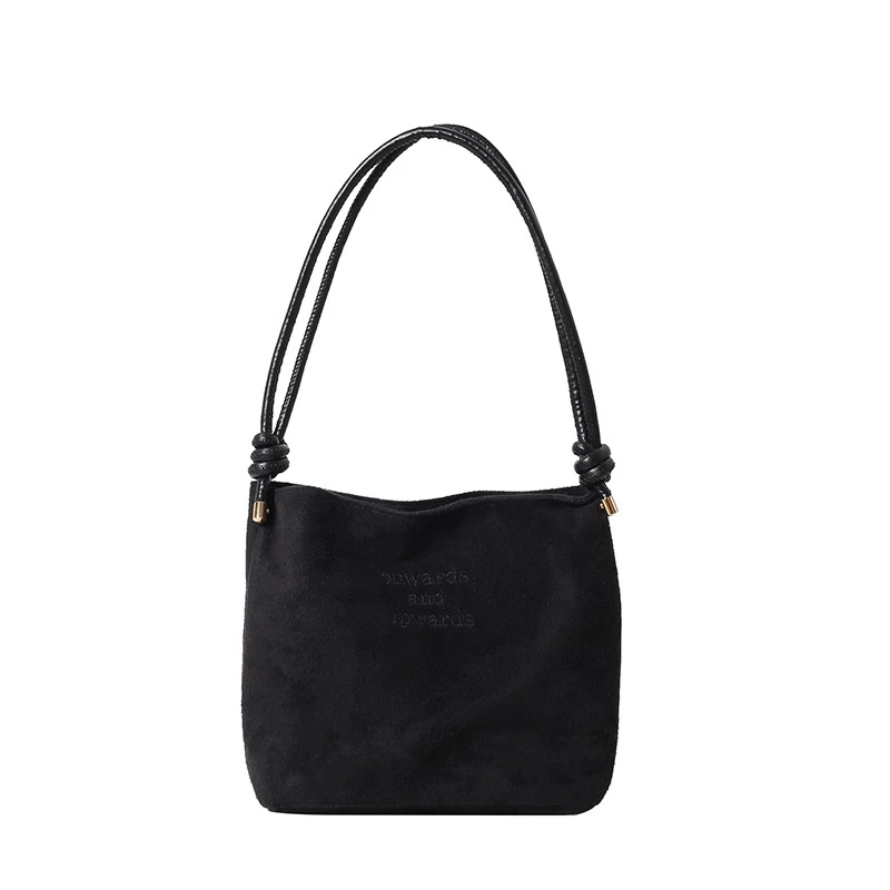 Damen-Handtasche aus Wildleder mit großer Kapazität und Buchstabenmuster, magnetische Schnalle, Samt, PU-Unterarmtasche im Retro-koreanischen Stil – Detail 31