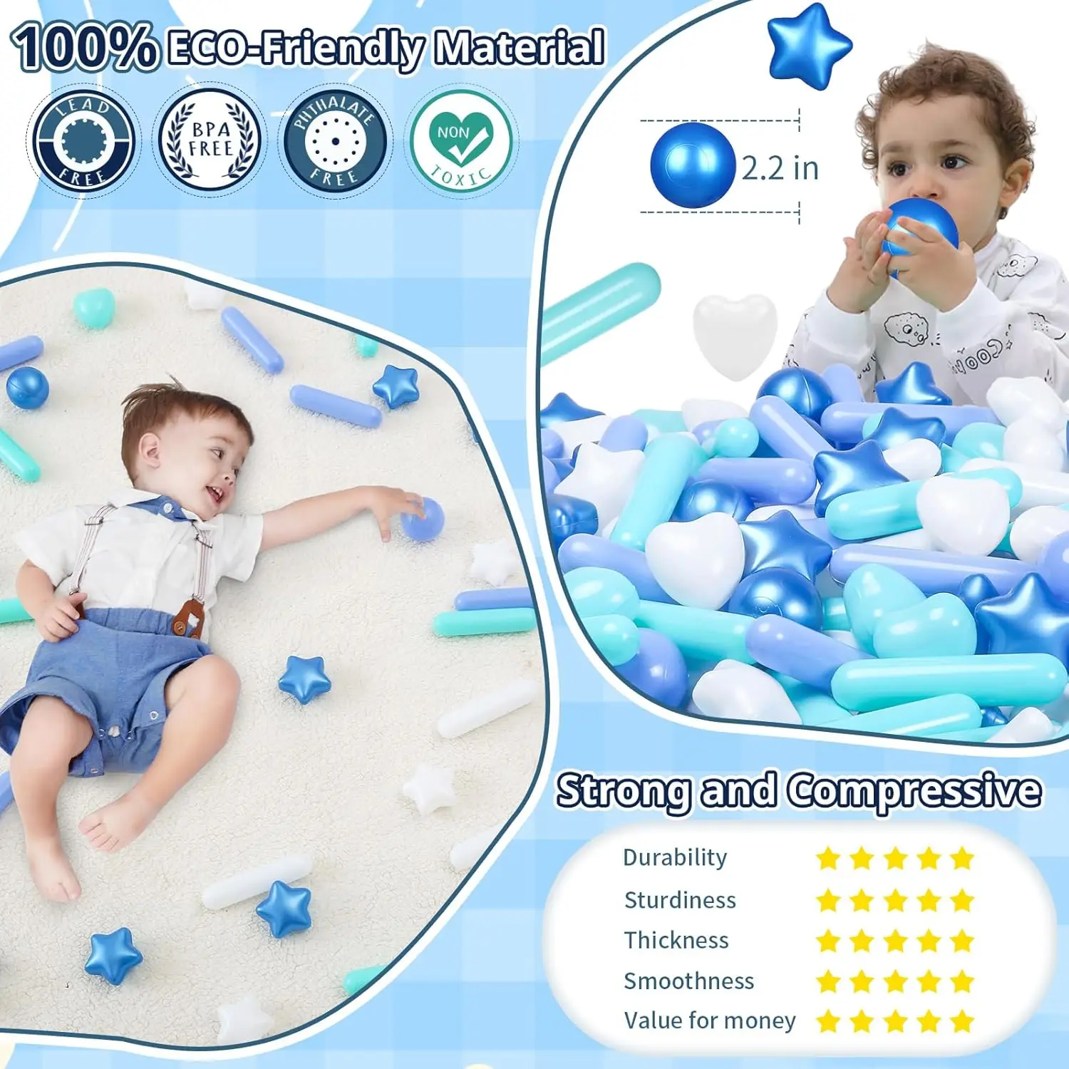 200 pçs bola pit bolas estrelas corações tiras, bolas azuis para bolinhas, piscina das crianças brinquedos de água para piscina do bebê, jogar bolas de brinquedo