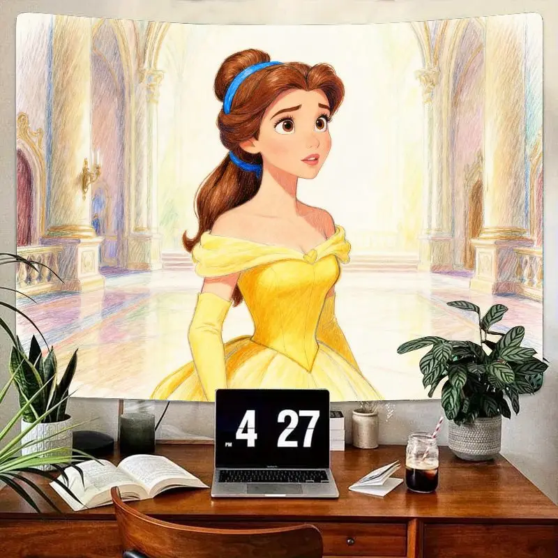 

1PC Disney Belle Tapestry, Beauty & The Beast Wall Art, Modern Polyester Living Room Bedroom Decor, Gift for Disney Fans