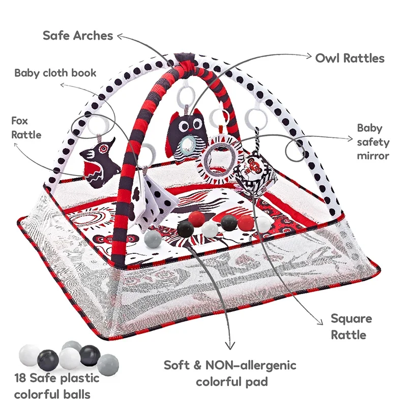 

New Style Multifunctional Black And White Fitness Frame Facilitate Baby Sensory Toys Kids Game Play Mat Rack Activity Mat Gym