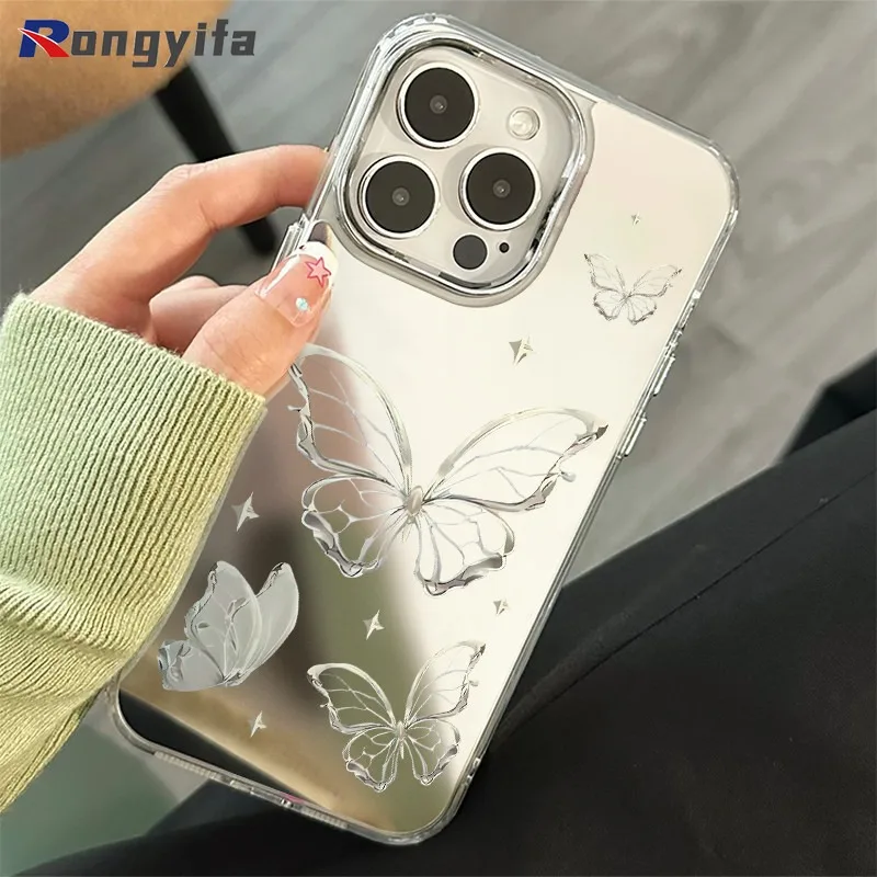 Etui na telefon iPhone 15 14 Plus 13 12 11 Pro Max XS Max XR X 8 7 Plus SE Metal Butterfly Mirror Electroplated Soft Cover